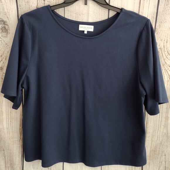 Ripley Rader Classic Navy Blue Ponte-Knit Short Slv Top 2+ XXL 16/18 Made in USA - Picture 2 of 7